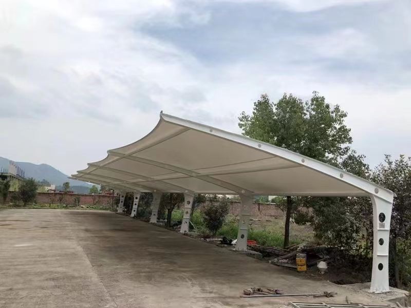 沛县小区改造停车棚工程，膜结构非机动车棚定制厂家-2
